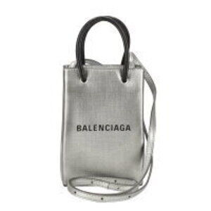 BALENCIAGA Shopping Phone Holder Shoulder Bag Silver